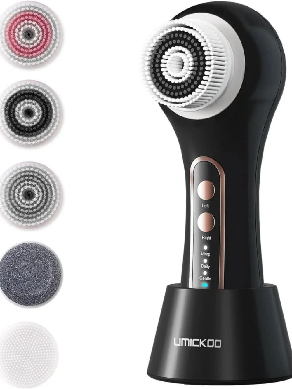 Rechargeable Waterproof Face Scrubber with 5 Brush Heads | 2-Way Rotating for